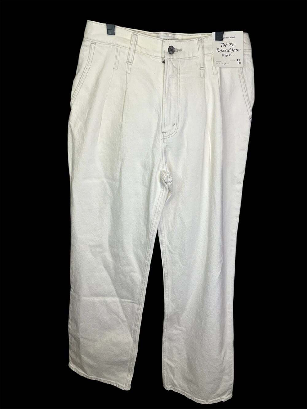 Abercrombie & Fitch The 90s Relaxed High Rise Jeans Ecru Ivory Sz 29 NWT Pleated